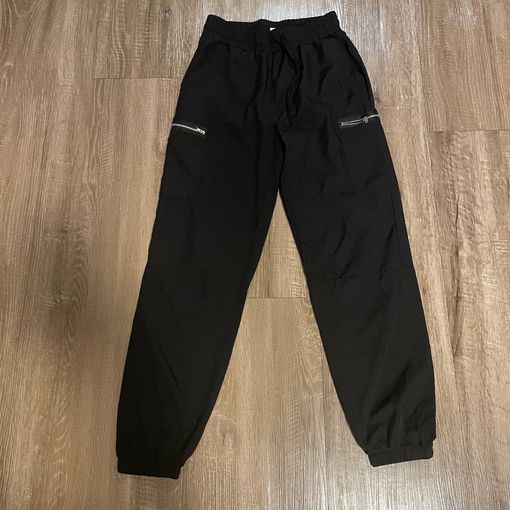 Buzz Womens Cargo Jogger Pants Size M Black Cotton Blend Utility Zipper Pockets
